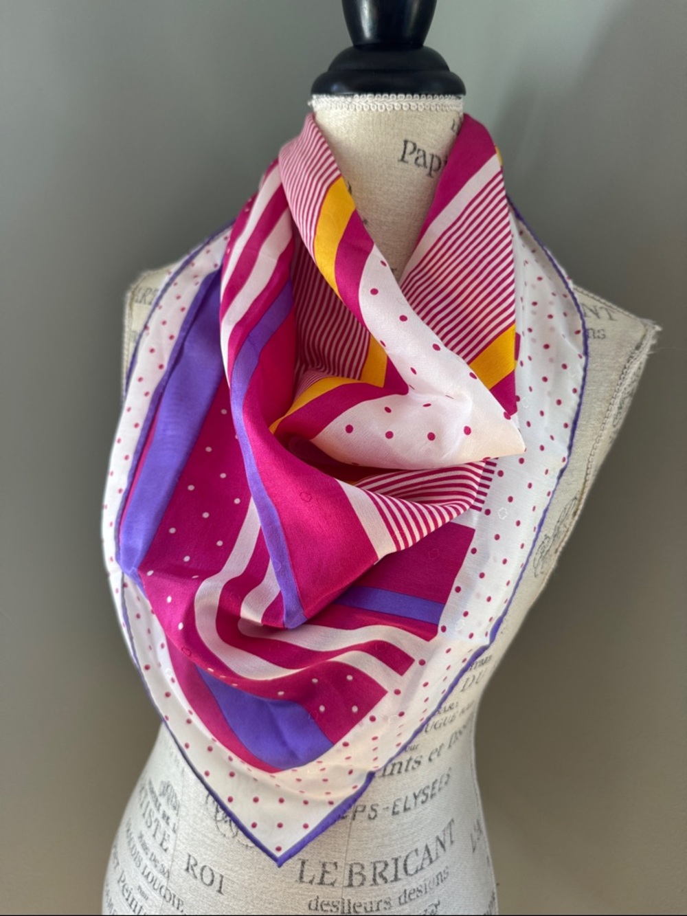 Adrienne Vittadini vintage polk a dot striped‎ silk scarf Deadstock